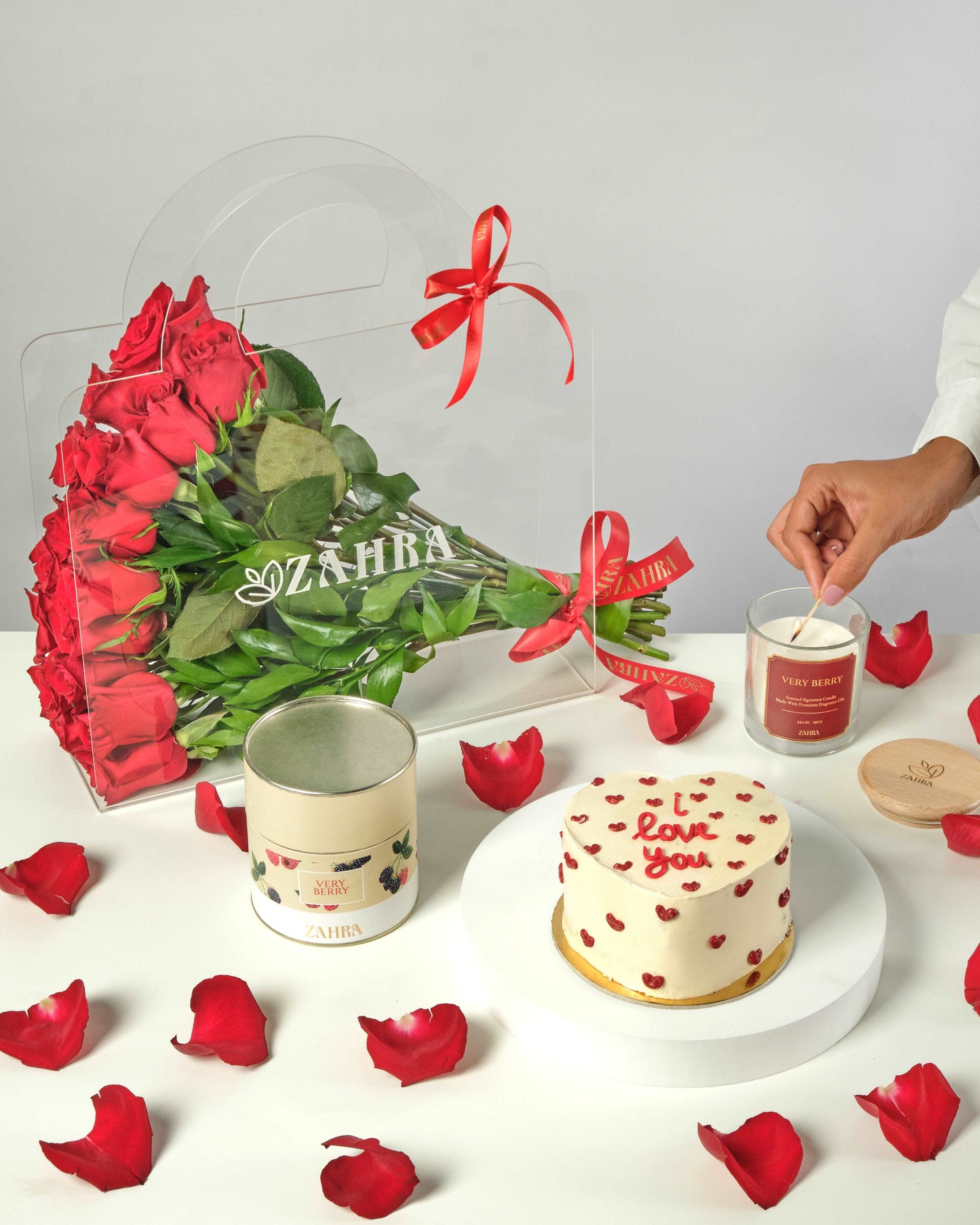 I Love You Cake & Red Bloom Bag & Verry Berry Candle