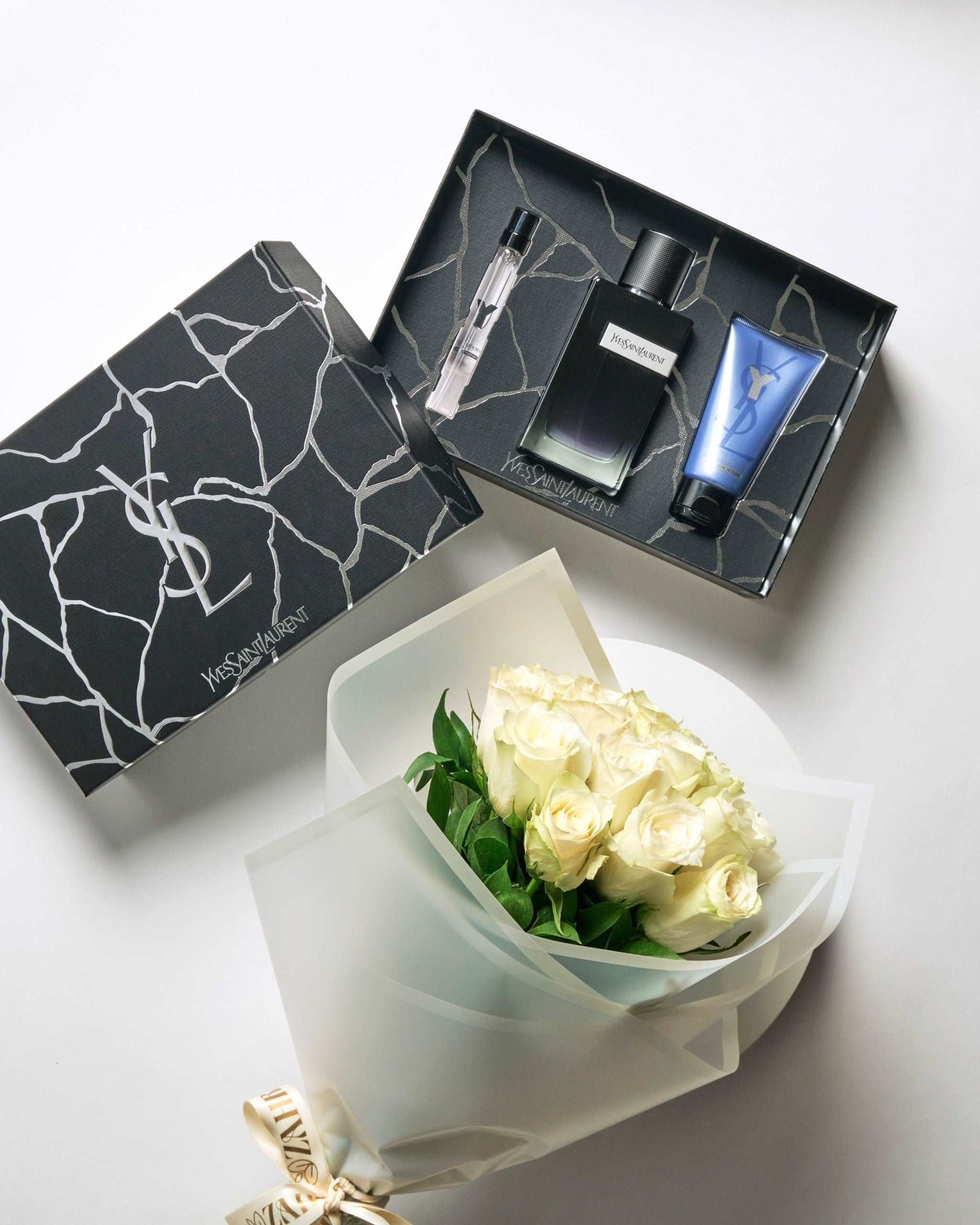 Y EDP Gift Set & White Flowers Bouquet
