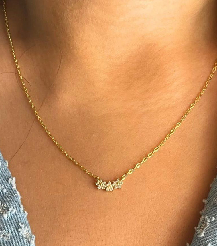 Three flowers silver necklace gold plated with zircon stones-F12