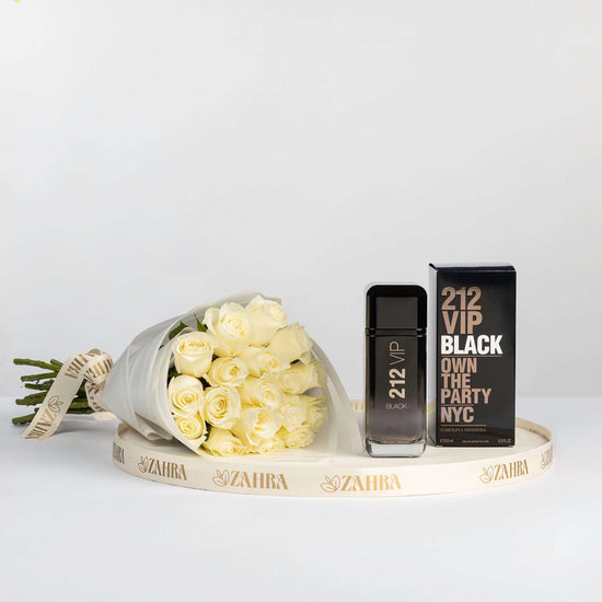 212 VIP Black EDP & White Flowers Bouquet