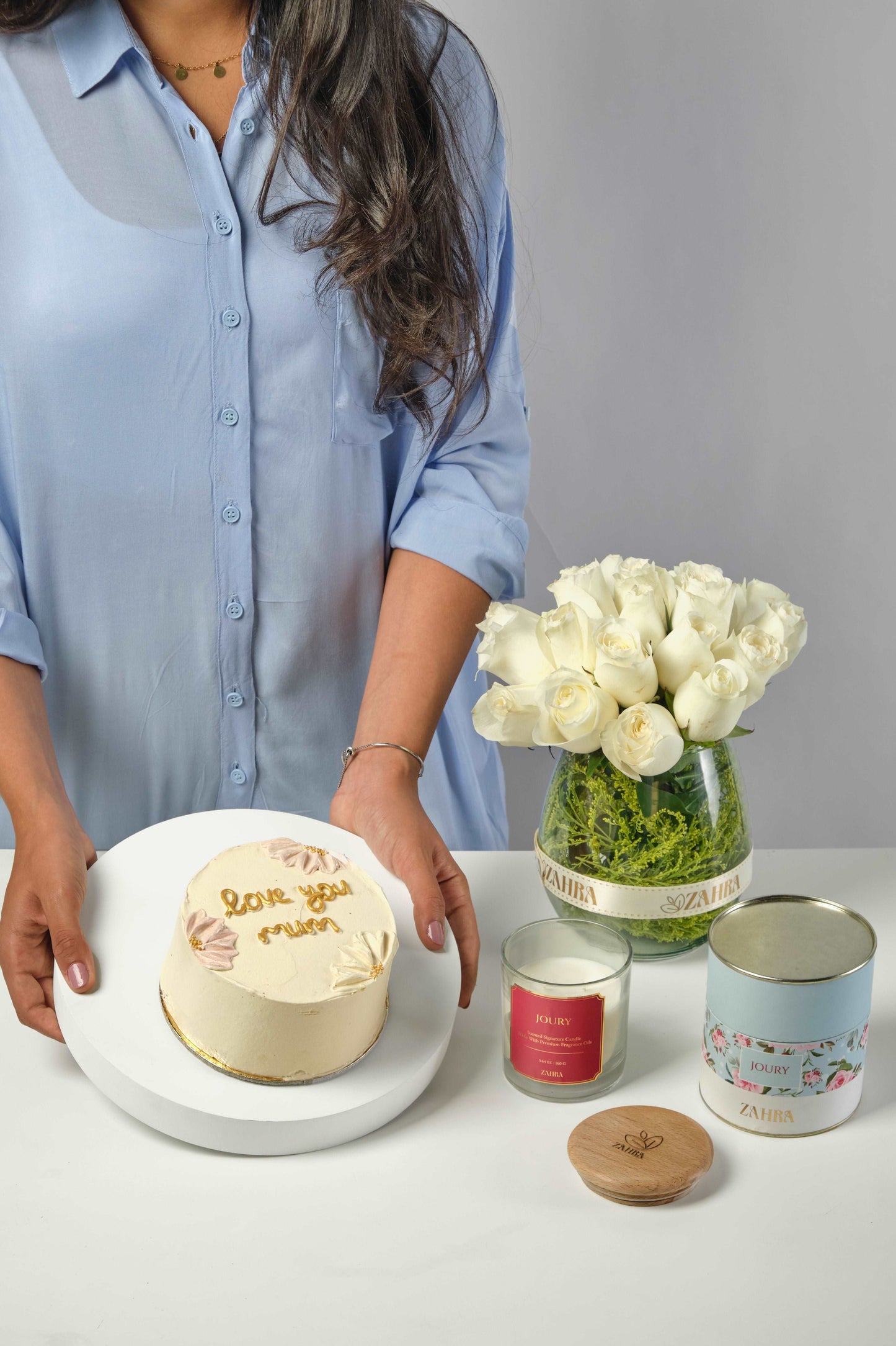 Love you Mum Cake & Elegant Vase & Joury Candle