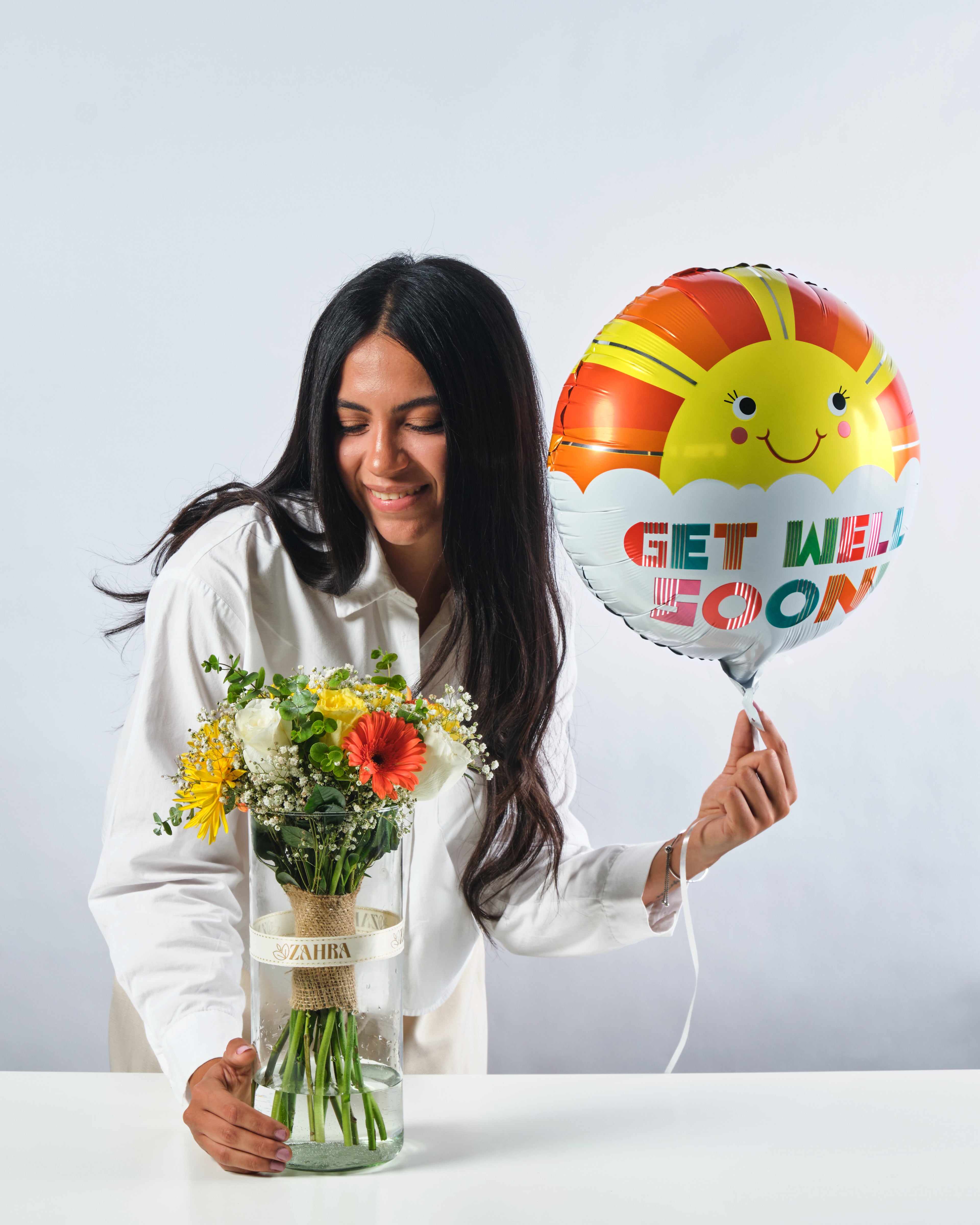 Autumn Vase and Get well soon Balloon