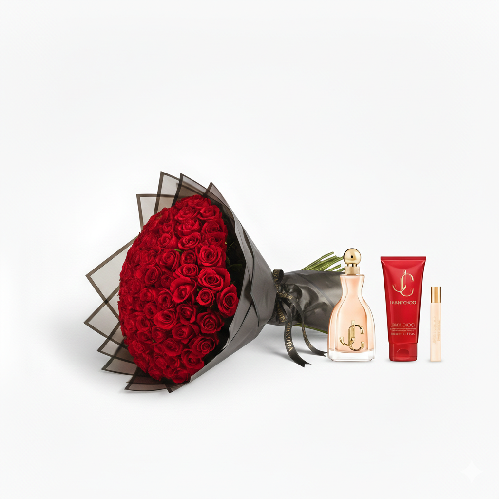 100 Roses Bouquet & Jimmy Choo Gift Set