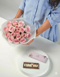 I love you Chocolate Bar & Blush Pink Roses Bouquet