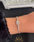 Square pendant with side stones silver bracelet-F21