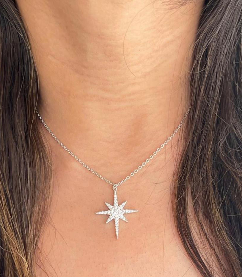 Star zircon stones silver necklace-F11