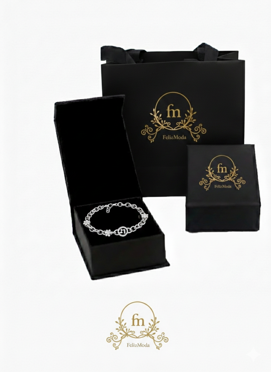 Braided G silver bracelet with side stones-F22