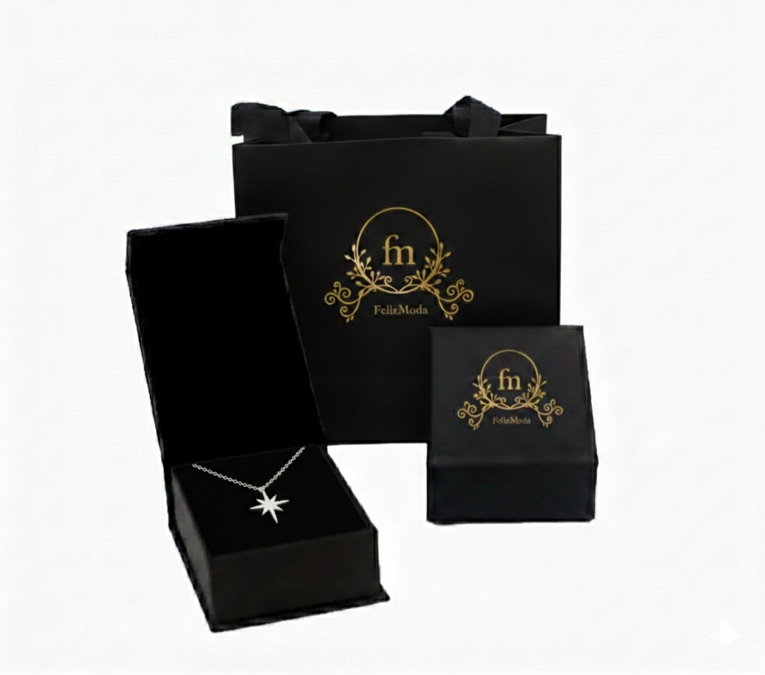 Star zircon stones silver necklace-F11