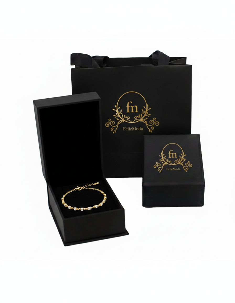 Silver bracelet gold plated with silver stones-F25