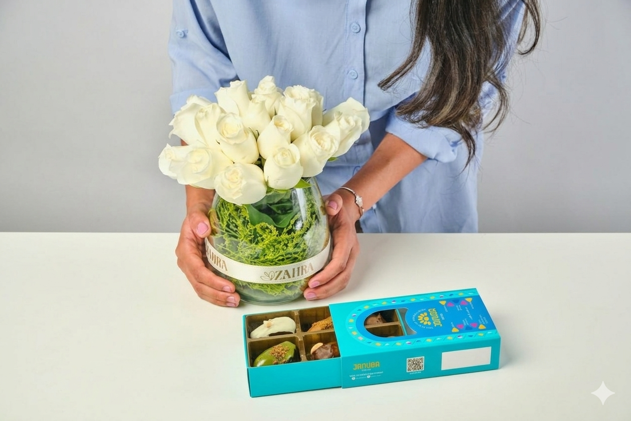 Elegant Vase with 9 pcs Januba Dates