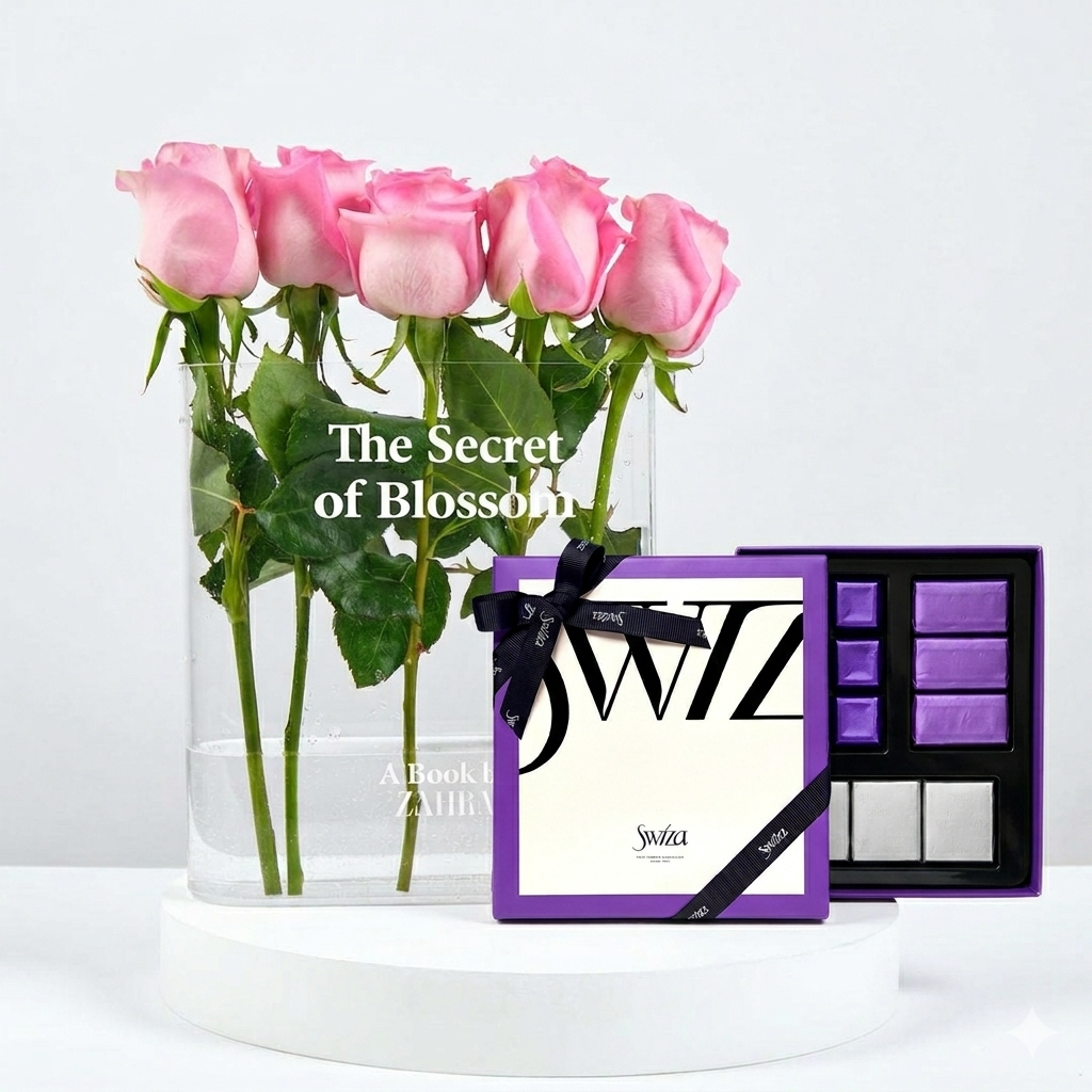 Pink Book Vase and Swiza 12 pcs