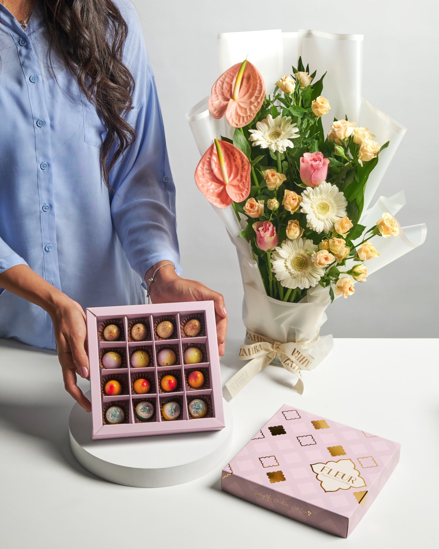 Belgian Chocolate Bonbons & Simon Blushing Bouquet