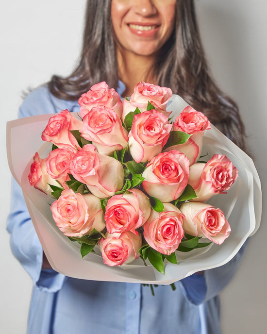 Happy Birthday Chocolate Bar & Double Color Pink Bouquet